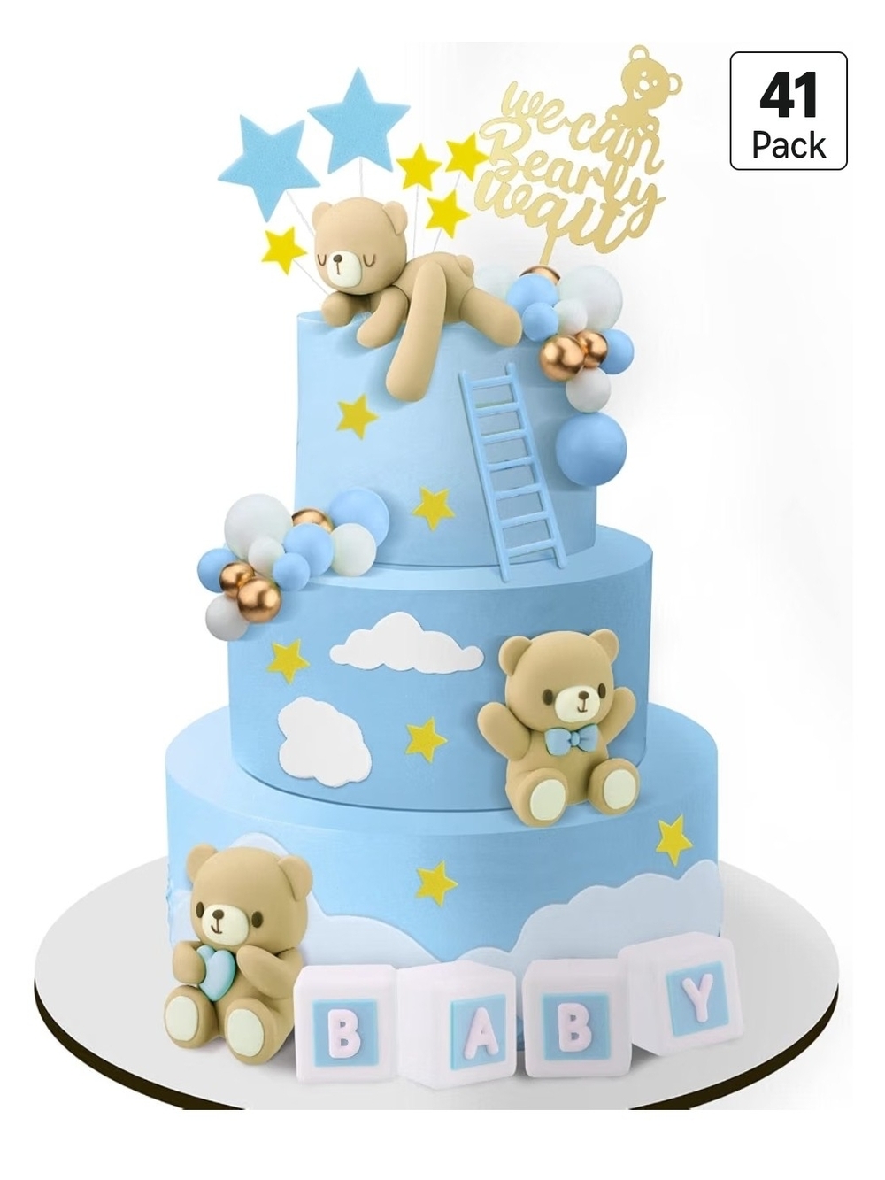 Cute Teddy Bear Cake Topper Set